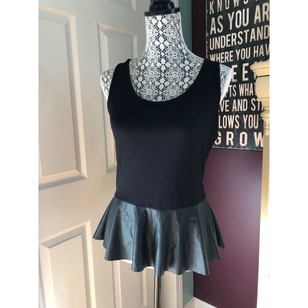 Black Faux Leather Peplum Top